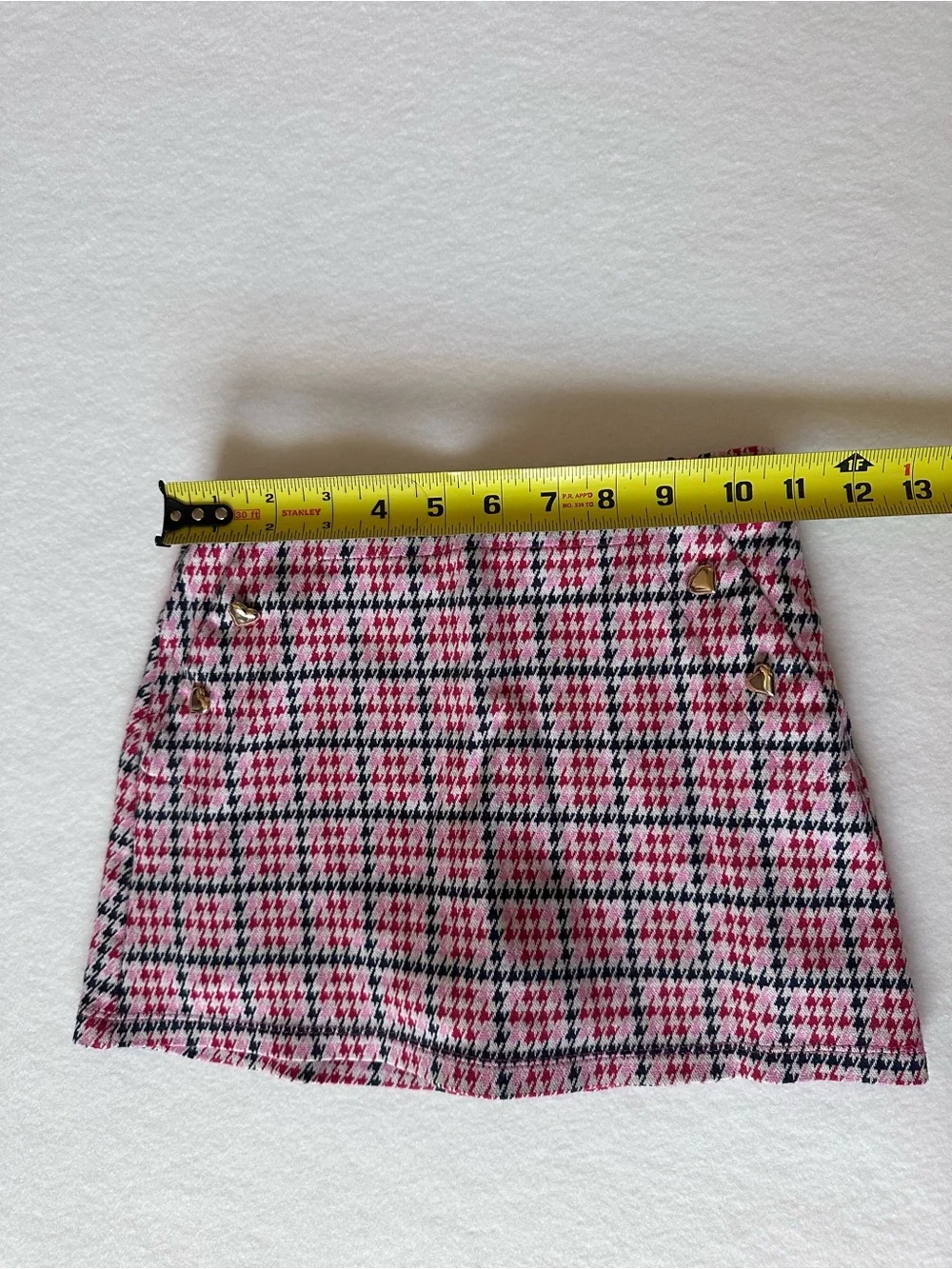 Girls Pink/Red/Navy Preppy Houndstooth Gold Heart Accent Skort size small 6-7